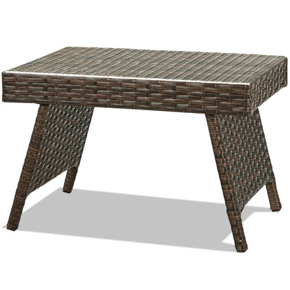Patiojoy Folding PE Rattan Wicker Side Coffee Table Patio Garden Outdoor