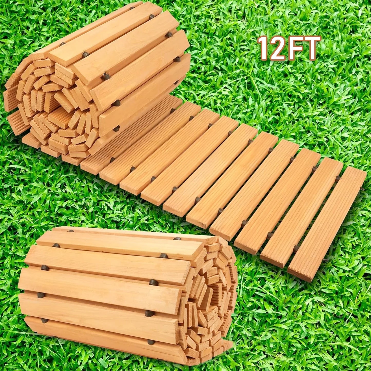 Primegos 12 ft x 45cm Garden Pathway,Wooden Garden Pathway,Outdoor Roll Out Walkway Pathway,Wooden Garden Bridge Walking Passage for Patio,Lawn,Backyard,Beach