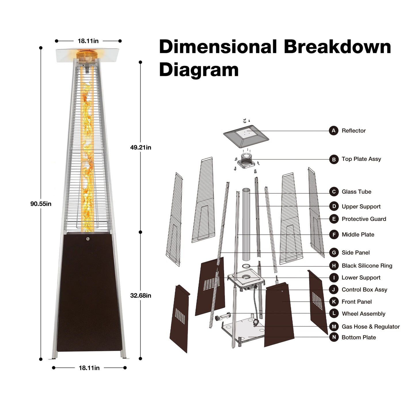 FOOWIN Propane Patio Heater, 48000 BTU Outdoor Patio Heater, Bronze