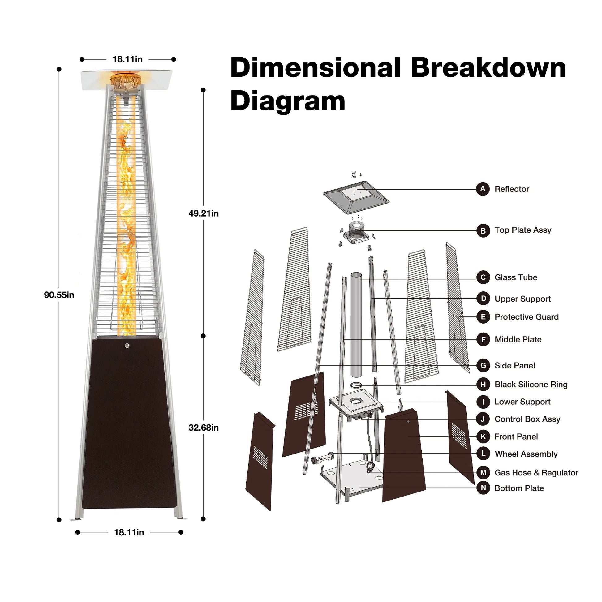 FOOWIN Propane Patio Heater, 48000 BTU Outdoor Patio Heater, Bronze