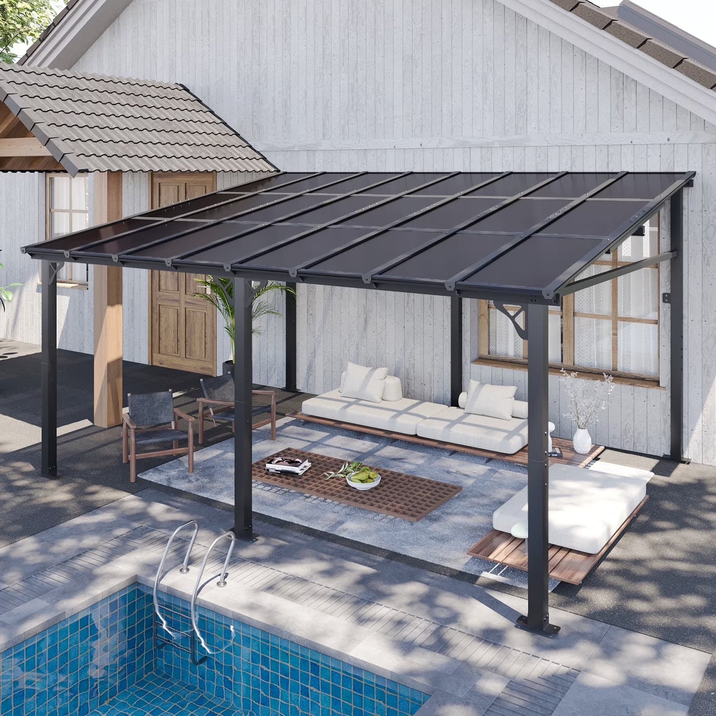 Aoxun 8' x 5' Gazebo for Patio, Gazebo Pergola with Sloped Roof, Grill Gazebo Large Wall-Mounted Heavy Duty Awnings, for Backyard, Deck, Patio
