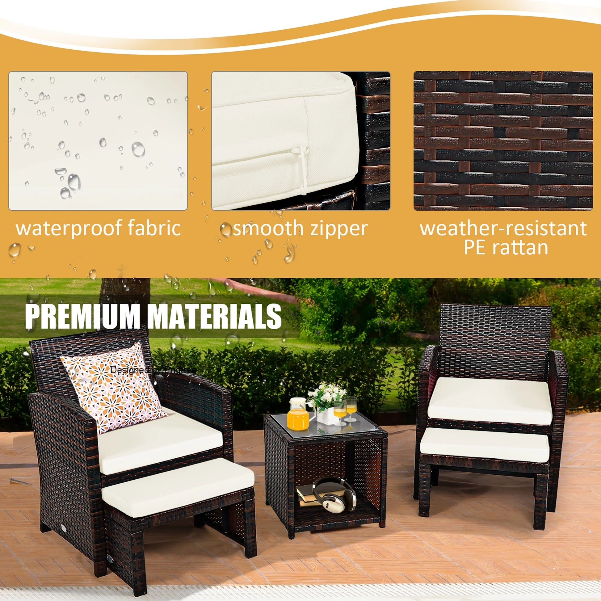 Costway 5PCS Patio Rattan Wicker Furniture Set Sofa Ottoman W/Cushions White