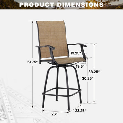 Summit Living 2-Piece High Top Outdoor Swivel Bar Stools, Patio Metal Frame Counter Height Chairs with Quick-Dry Textilene, Black & Brown