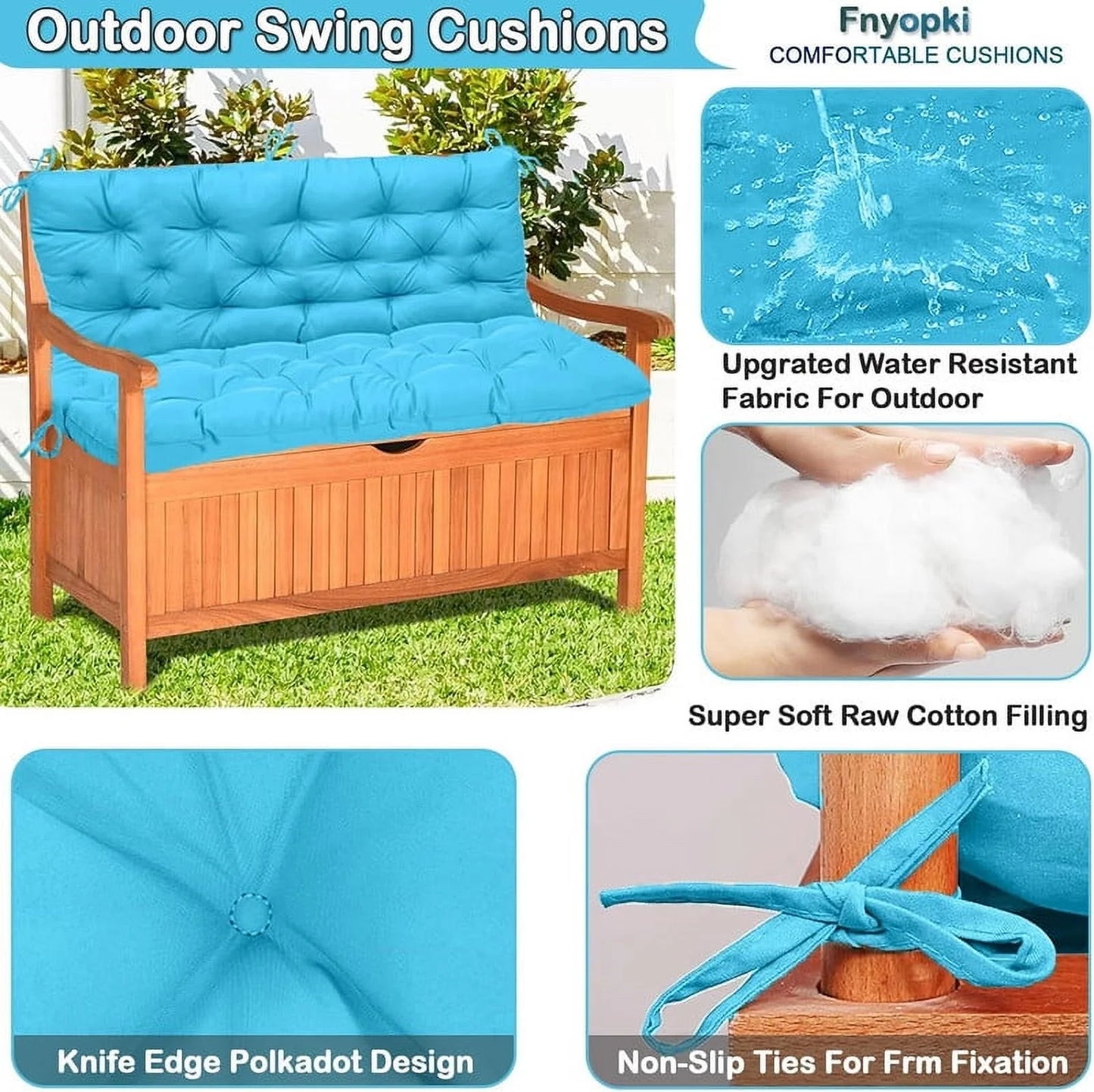 Replacement Cushions for Swing, Waterproof Porch Swing Cushion, 2-3 Seat Outdoor Bench Cushion with Backrest for Patio Furniture Garden Porch Loveseat Glider Pad (Sky Blue 70*40in)