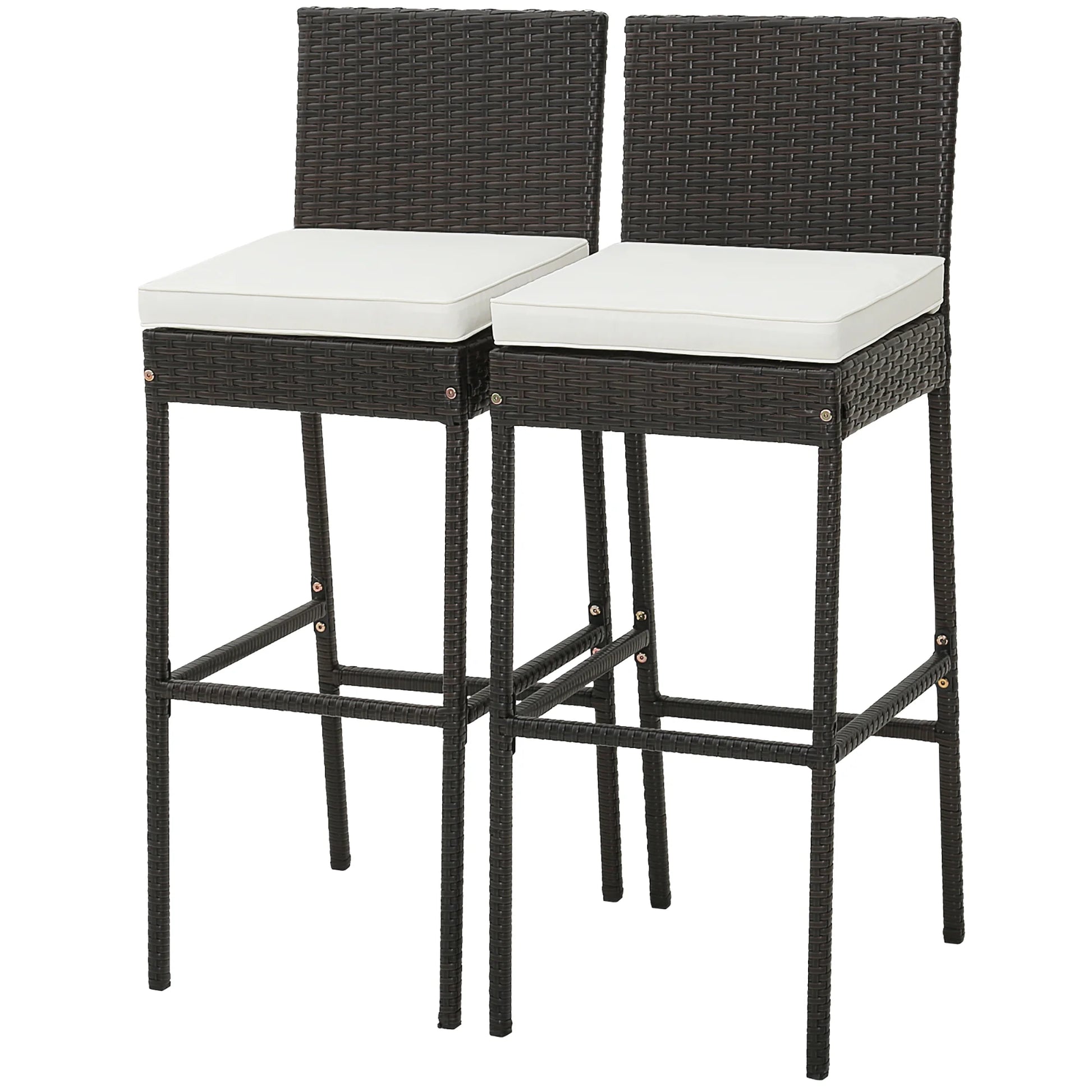 Costway 4 PCS Patio Wicker Barstools Bar Height Chairs with Cushions Backyard Off White