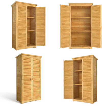 Asofer Outdoor Storage Cabinet, Garden Tool Shed with Removable Shelves & Asphalt Roof for Lawn, Patio, Natural