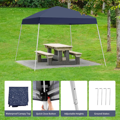 Canopy Tent, 10X10 FT Pop Up Canopy Outdoor Instant Tent Slant Legs with Carrying Bag, Portable Gazebo Shelter for Patio Deck Garden and Beach - 8X8 FT Canopy Cover (Dark Blue)