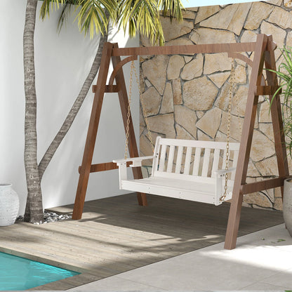 Gymax 54'' HDPE Porch Swing Outdoor Patio Hanging Chair w/Cup Holder Adjustable Chain