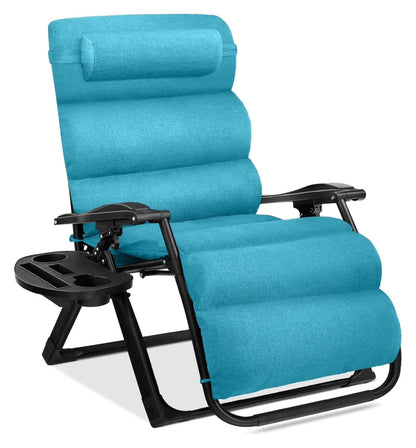 Oversized Chair, Folding Outdoor Patio Recliner, XL Anti Gravity Lounger w/Removable Cushion, Cup Holder, Side Tray, 350lb Capacity - Taupe