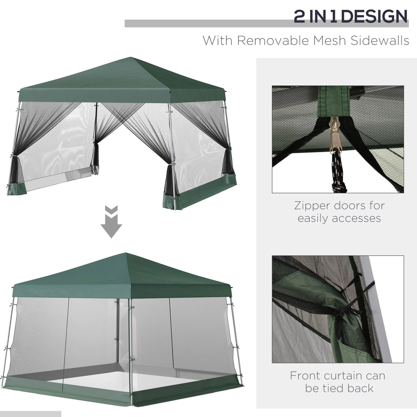 CoSoTower Slant Leg Pop Up Tent with Netting and Carry Bag, Instant Sun Shelter, Tents for Parties, Height Adjustable, for Outdoor, Garden, Patio, (11.5'X11.5' Base/10'X10' Top), Green