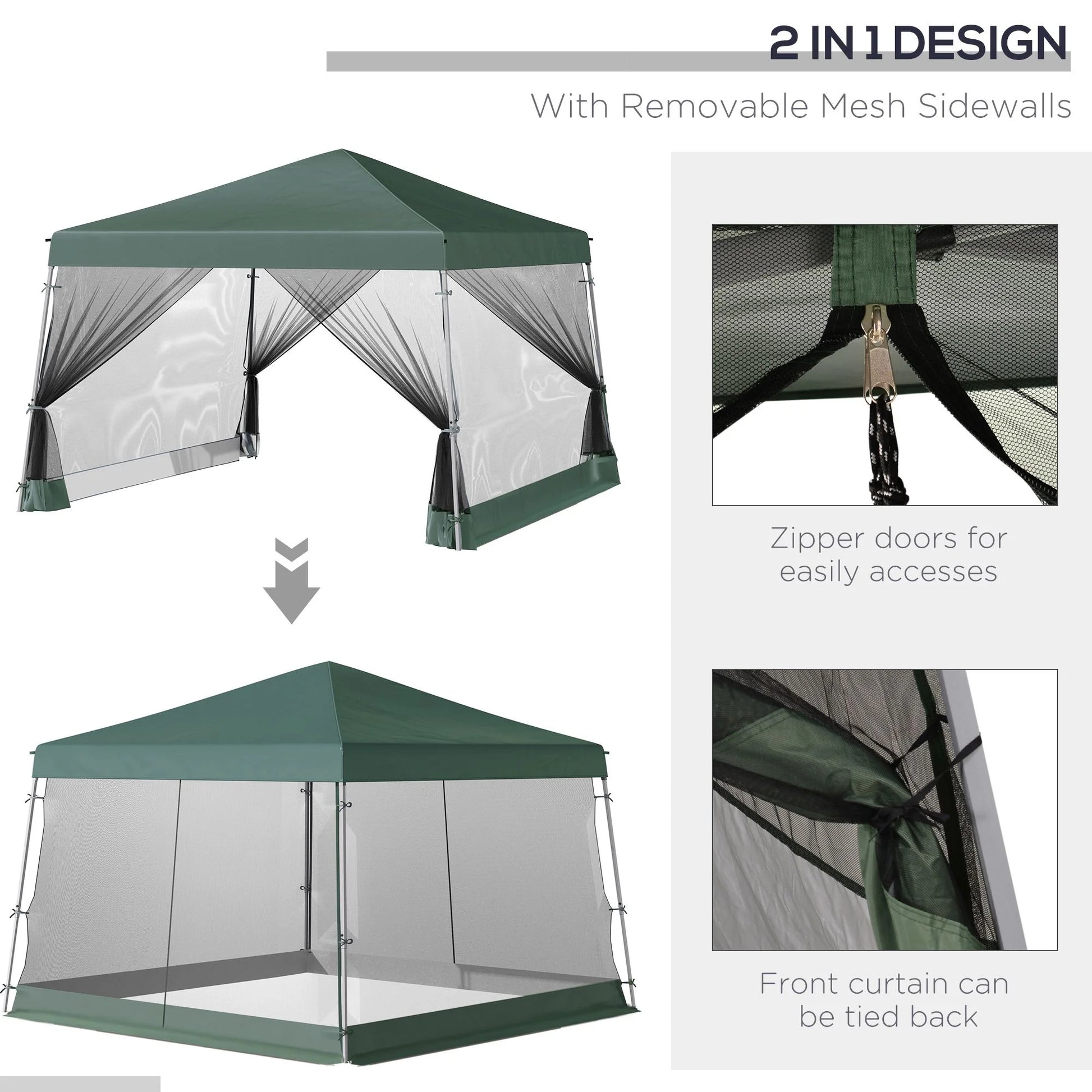 CoSoTower Slant Leg Pop Up Tent with Netting and Carry Bag, Instant Sun Shelter, Tents for Parties, Height Adjustable, for Outdoor, Garden, Patio, (11.5'X11.5' Base/10'X10' Top), Green