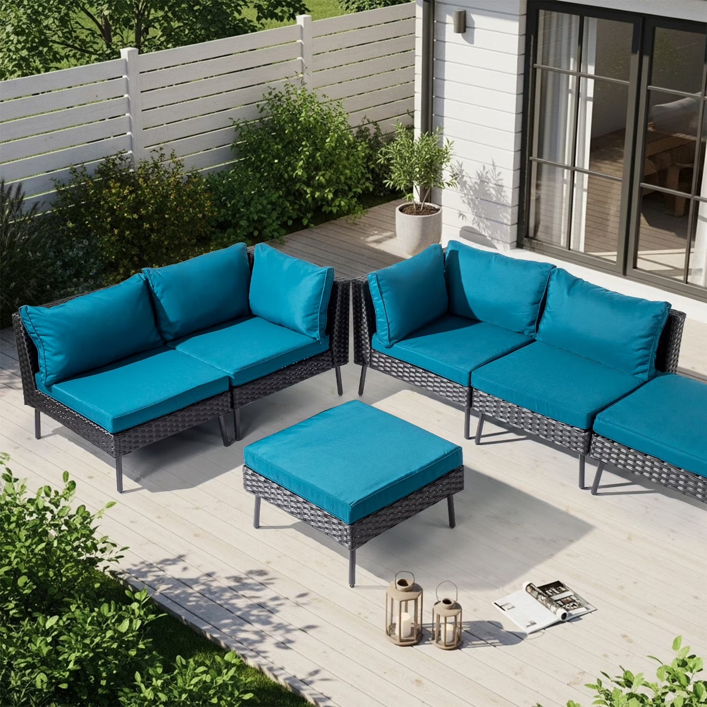 Ktaxon 7-Piece Wicker Patio Furniture Set, Patio Furniture Set with Water Resistant Thick Cushions and Coffee Table, Beige