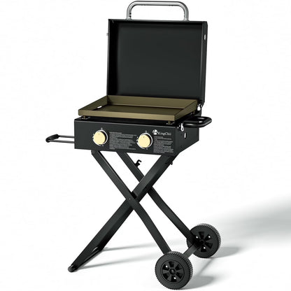 KingChii 2-Burner 19" Propane Griddle Outdoor Flat Top Gas Grill Griddle for Camping, Tailgating, BBQ, Parties, Backyard & Patio