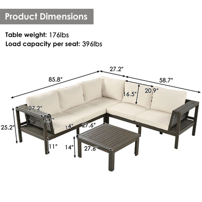 Harper & Bright Designs Patio L-Shaped Conversation Sectional Sofa Set with Coffee Table, Outdoor Acacia Wood Seating Group with Side Table for Backyard Garden, Beige, Grayish Brown