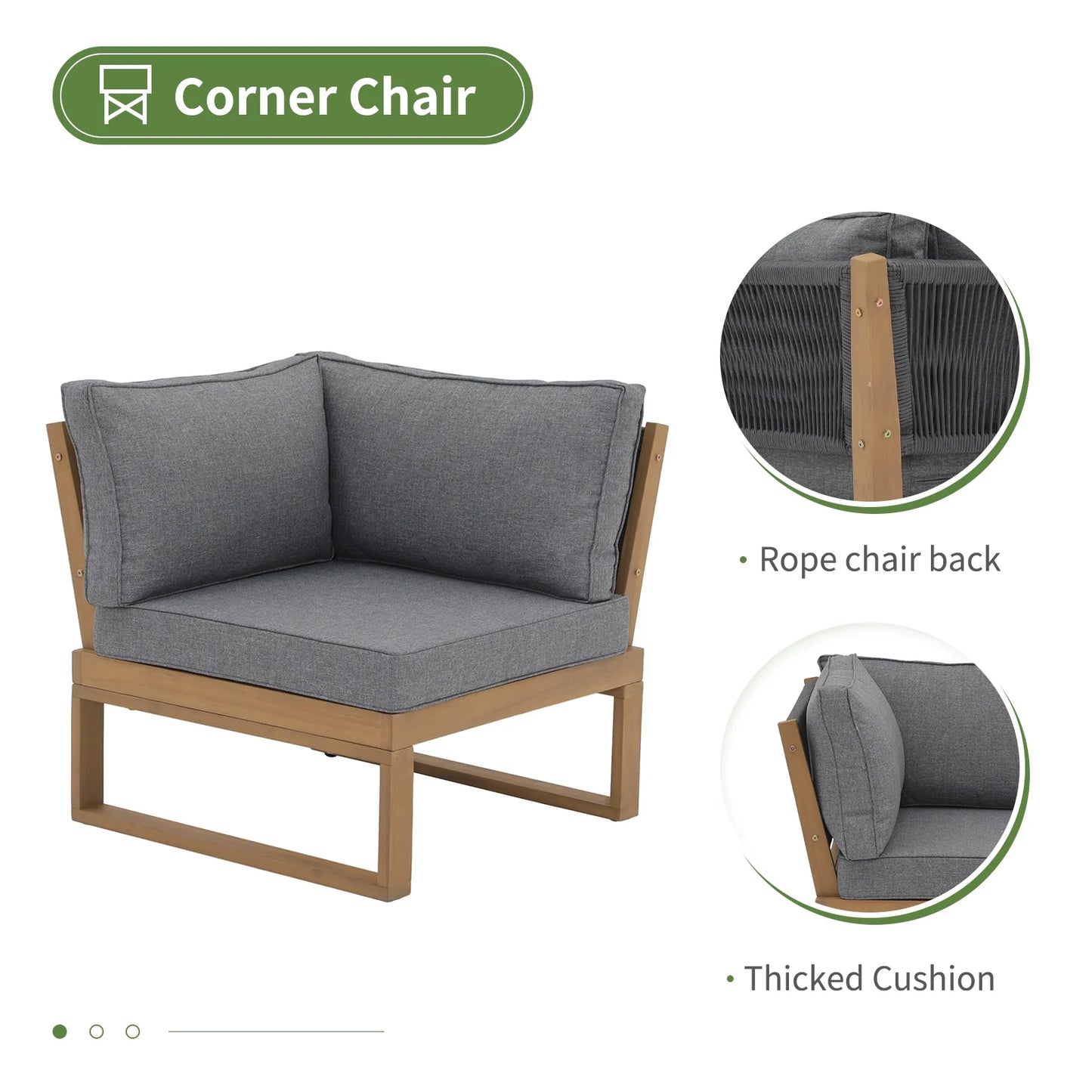 OC Orange-Casual Outdoor 4-Piece Acacia Wood Furniture Set, All-Weather Patio Sectional Sofa Set, Rope Lounge Couch with Wood Table, Cream White Cushion