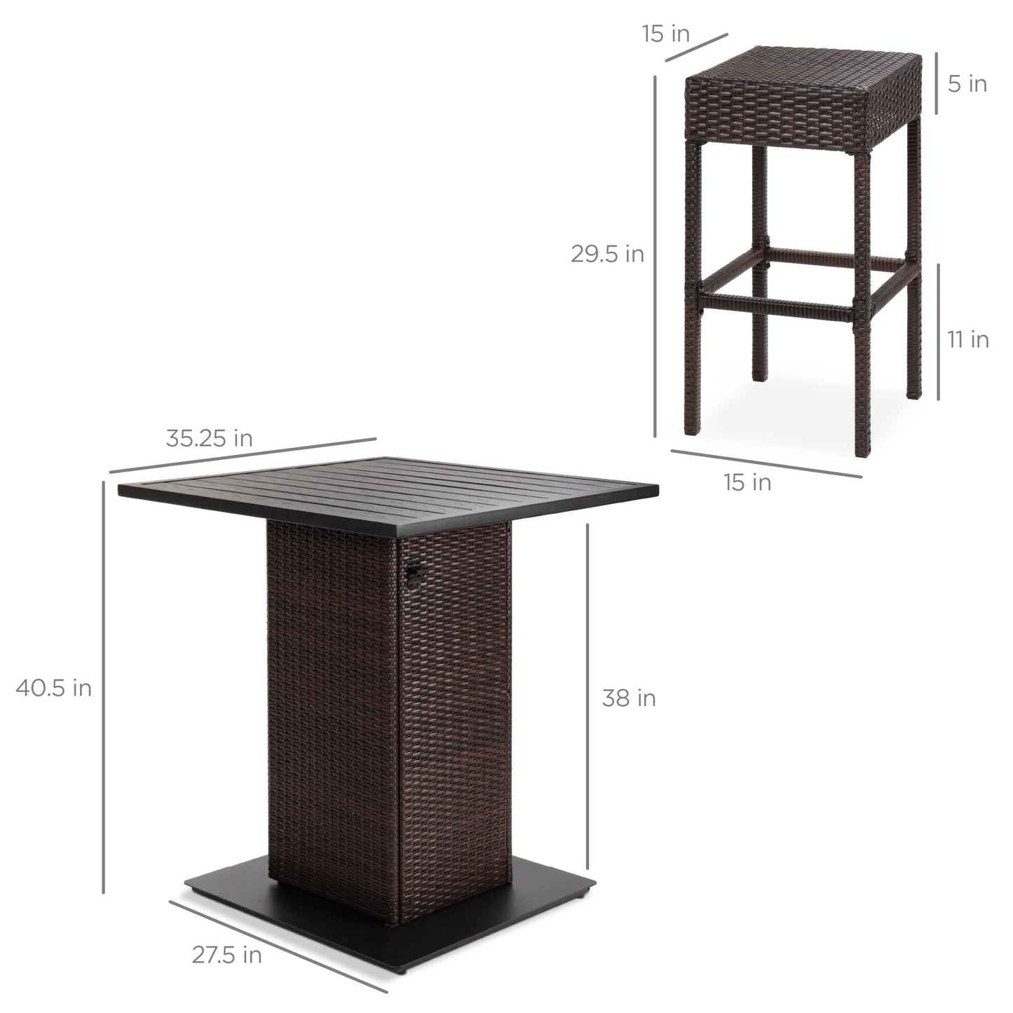 Best Choice Products 5-Piece Patio Wicker Bar Set w/Built-In Bottle Opener, Hidden Storage Shelf, 4 Stools - Brown