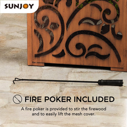Sunjoy 26 Inch Fire Pit for Outside, Outdoor Wood Burning Firepit with Steel Mesh Spark Screen and Fire Poker, Large Bonfire for Patio and Backyard