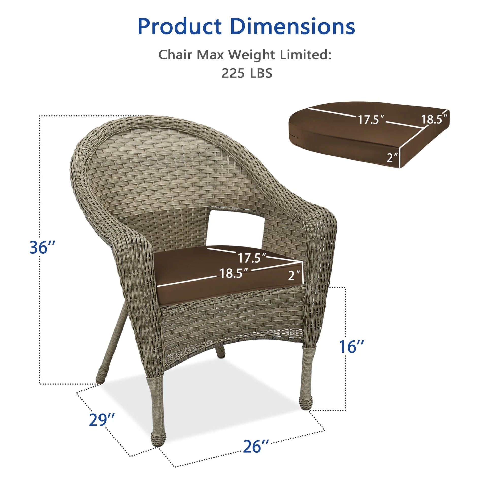Jeco Clark Wicker Patio Chair in Gray and Midnight Blue (Set of 2)