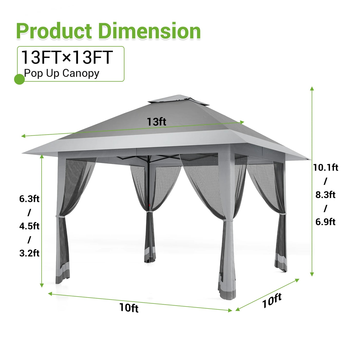 13 X 13 Pop Up Gazebo with Mosquito Netting,Outdoor Patio Gazebo,Outdoor Canopy Tent with Mosquito Netting,Backyard Tent,Olive Green + Hemp Grey