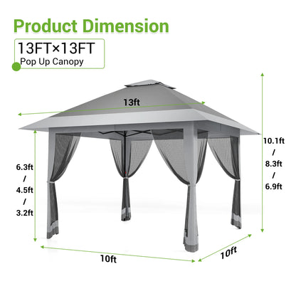 13 X 13 Pop Up Gazebo with Mosquito Netting,Outdoor Patio Gazebo,Outdoor Canopy Tent with Mosquito Netting,Backyard Tent,Olive Green + Hemp Grey