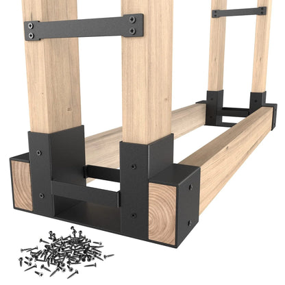 Mr IRONSTONE Adjustable Firewood Log Storage Rack Bracket Kit - Convenient Wood Rack Length Adjustment - Outdoor Indoor Patio Deck Metal Log Holder with 34 Accessories