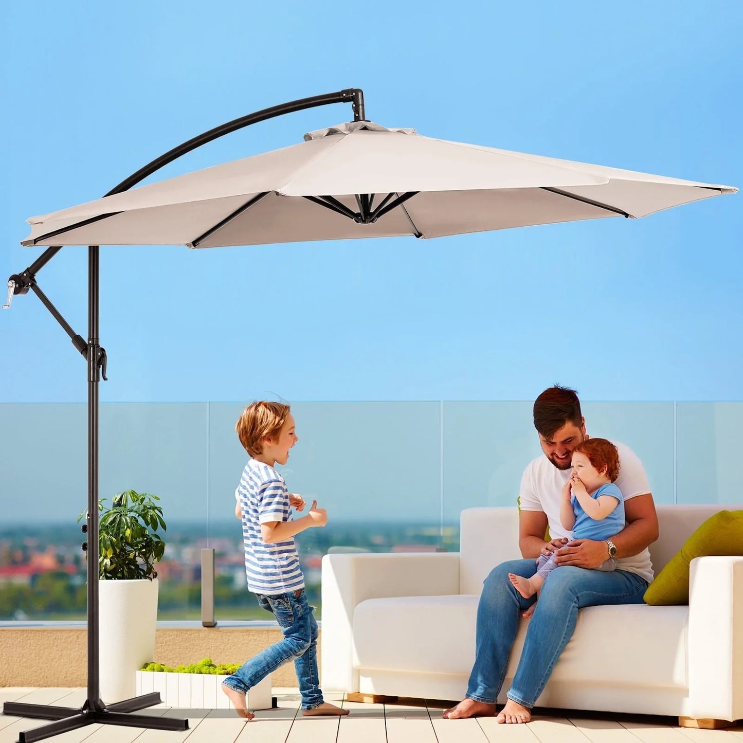 Serwall 10' Outdoor Hanging Offset Cantilever Umbrella for Patio(No Base), Beige
