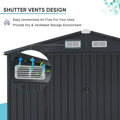 Outdoor Storage Shed, 8'x6' Galvanized Metal Steel Weather Resistant Garden Shed for Bike, Garbage Can, Lawnmower, Tool Storage Shed W/Lock, for Backyard Patio Lawn, Black