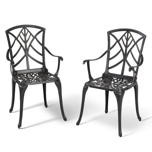 NUU GARDEN 2 PCS Cast Aluminum Dining Chairs ,Outdoor Patio Bistro Chairs Set of 2 ,Stackable Patio Dining Chairs with Armrest,Black with Gold-Painted Edge