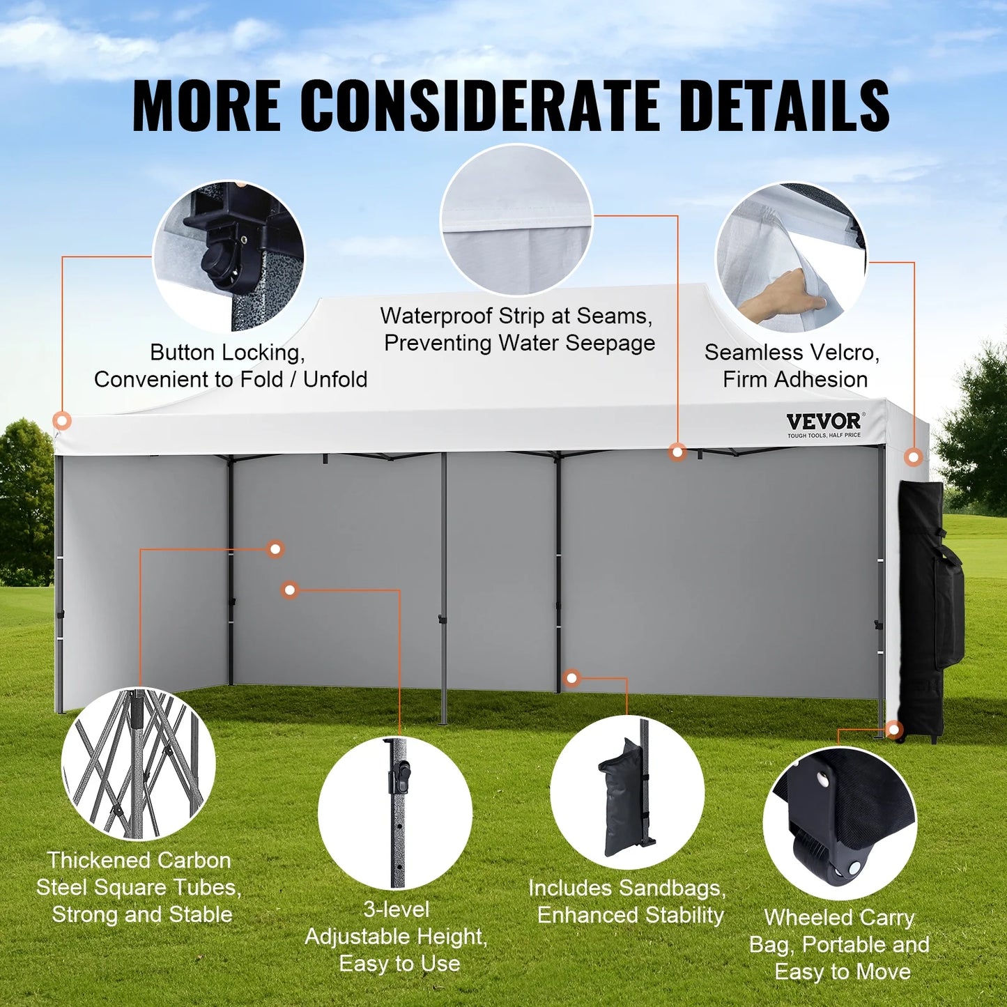 VEVOR 10x20 FT Pop up Canopy with Removable Sidewalls, Instant Canopies Portable Gazebo & Wheeled Bag,UV Resistant Waterproof, Enclosed Canopy Tent for Outdoor Events, Patio, Backyard, Party,Parking