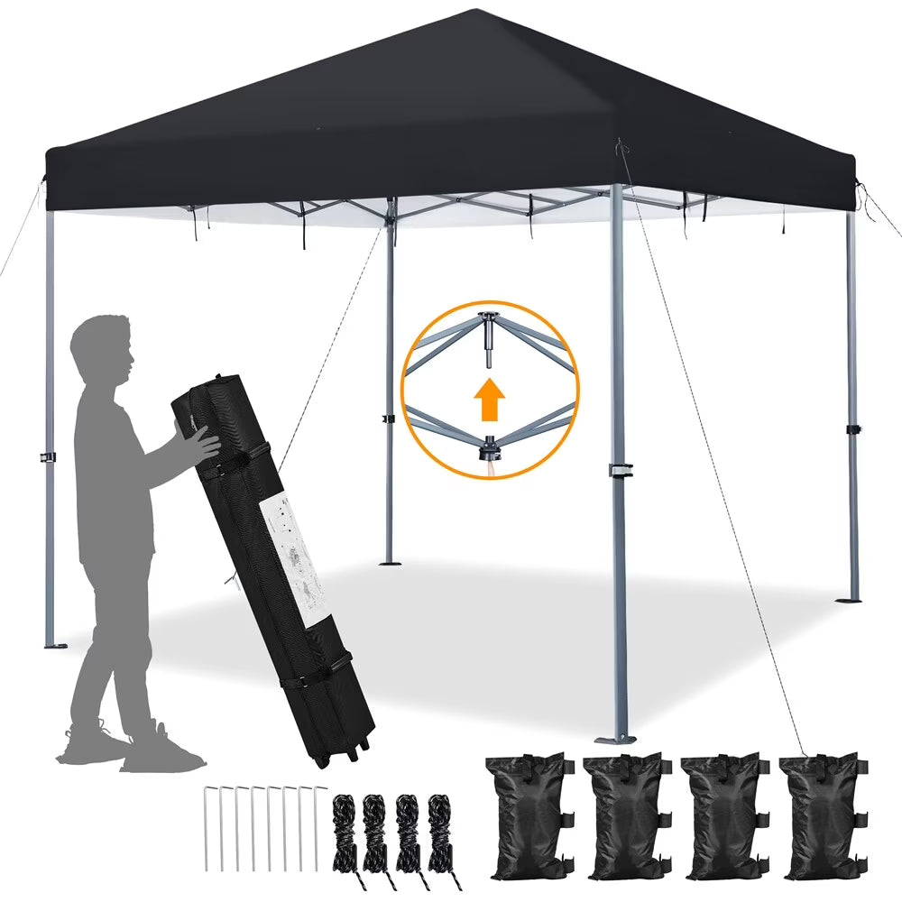 CHLET Pop-up Canopy Tent Integrated Wheels for Mobility, Waterpoof & Heavy Duty, Instant Sun Shelter with Carry Bag, Weight Bags for Outdoor Camping Beach Patio Parties,8x8,White