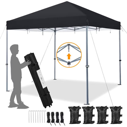 CHLET Pop-up Canopy Tent Integrated Wheels for Mobility, Waterpoof & Heavy Duty, Instant Sun Shelter with Carry Bag, Weight Bags for Outdoor Camping Beach Patio Parties,8x8,White