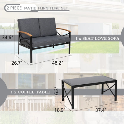 Walsunny Metal Outdoor Patio Furniture Sectional Set 2 Piece, Modern Outdoor Metal Loveseat Sofa Conversation Furniture Set