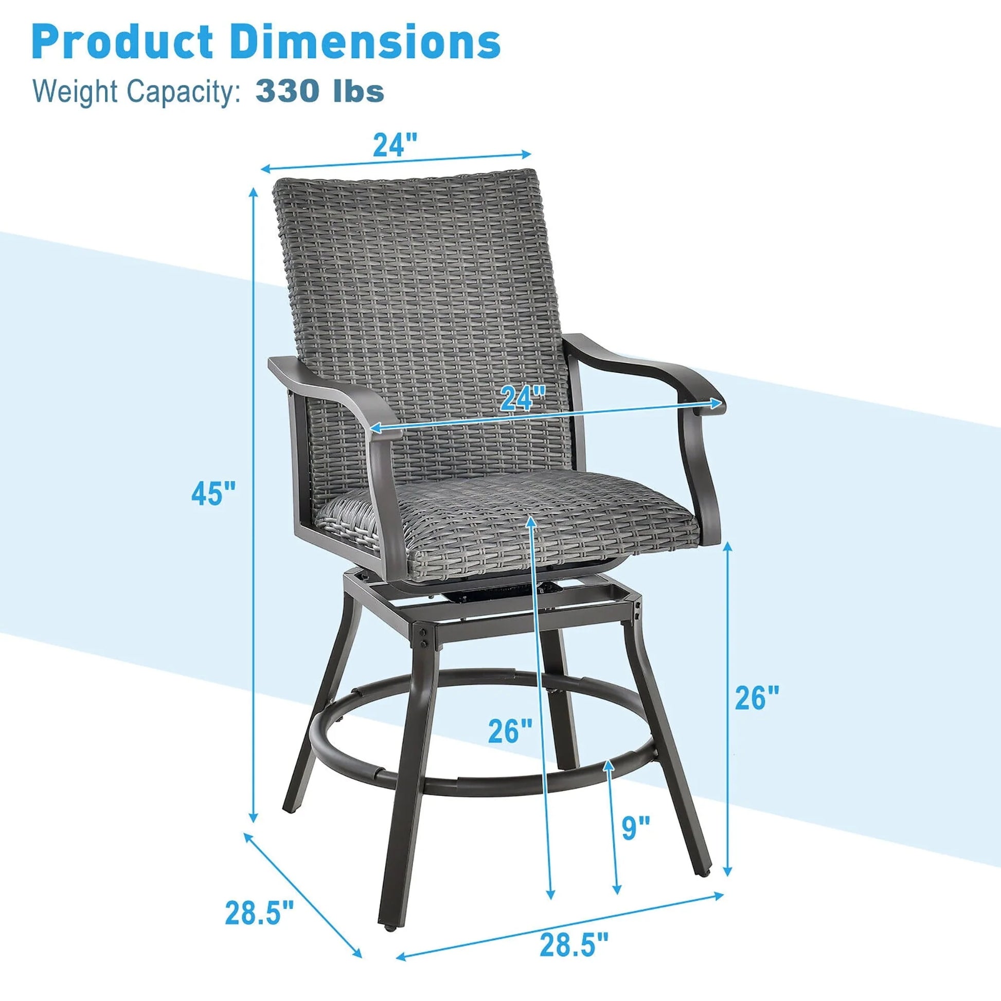 Gymax 2PCS Patio Wicker Aluminum 360° Swivel Bar Height Chairs W/4D Air Fiber Balcony
