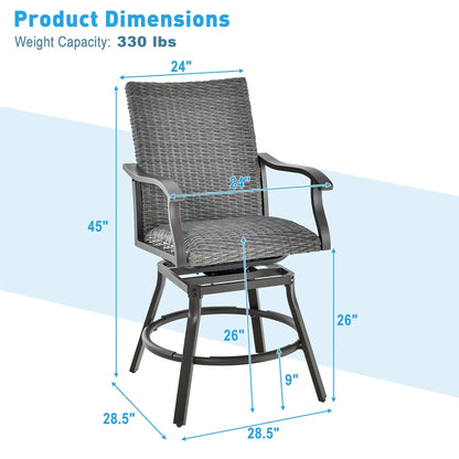 Gymax 2PCS Patio Wicker Aluminum 360° Swivel Bar Height Chairs W/4D Air Fiber Balcony