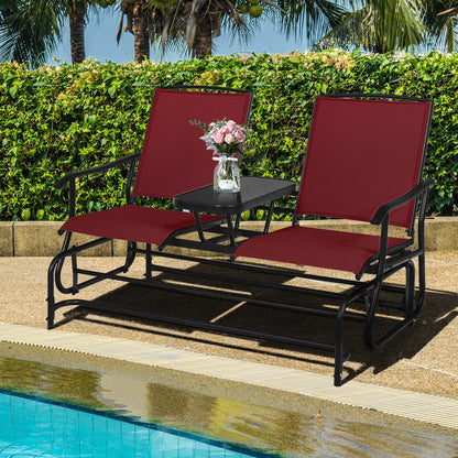 Costway 2 Person Outdoor Patio Double Glider Chair Loveseat Rocking Brown