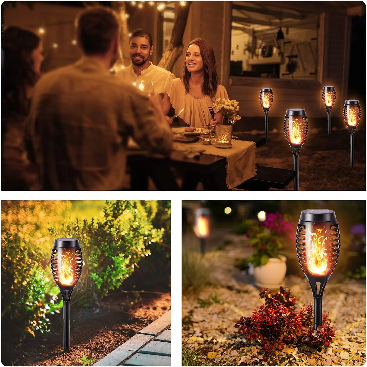 Toodour Christmas Solar Lights Outdoor with Flickering Flame, 12 Pack LED Solar Torch Lights, Waterproof Solar Garden Lights for Path Landscape Patio Christmas Decor