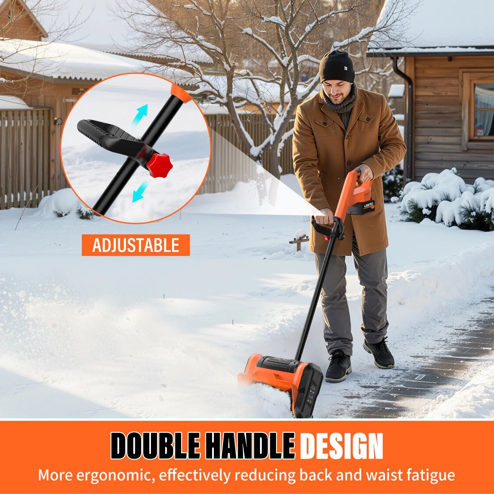 20V Cordless Electric Snow Shovel, 10-Inch Battery Powered Snow Shovel with 4.0Ah & Charger, Lightweight for Decks, Patios, and Walkways