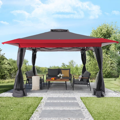 JOIVI 13'x13?Patio Gazebo, Outdoor Pop up Gazebo, Canopy Gazebo Tent Shelter with Mosquito Netting, Beige & Brown