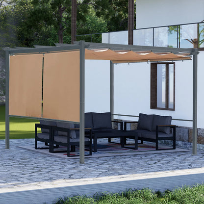Aoodor 12 x 10 ft Outdoor Pergola with Retractable Shade Canopy, Dark Gray Matte Aluminum Frame, 4 Pieces Roller Shade Curtain, Grape Trellis Pergola for Patio Backyard -Dark Brown