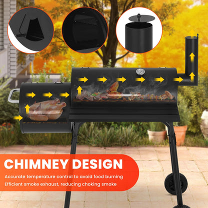 BIQWBIC 43? Charcoal Grill with Offset Smoker - Heavy Duty BBQ Grill for Backyard, Camping & Patio, Portable Charcoal Grills with Temperature Gauge & Wheels, Fits 6-10 People
