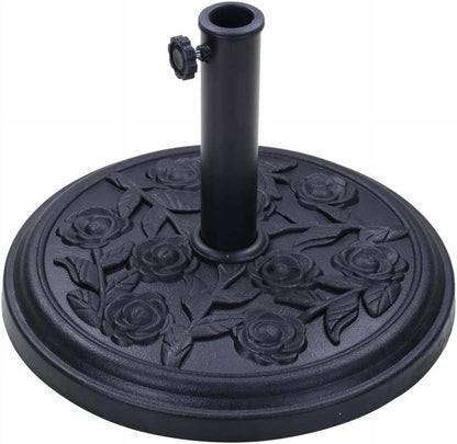 S4O Heavy Duty Round Outdoor Patio Pool Umbrella Base Stand w/Black Rose Design