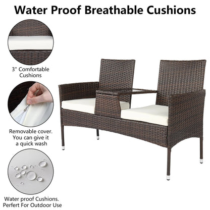 UBesGoo Patio Rattan Loveseat Table Chairs Chat Set with Waterproof Cushion, Outdoor Furniture, Wicker Conversation Set