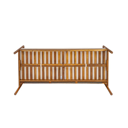 Christopher Knight Home Outdoor Patio 3-Seater Sofa with Rope Back and Cushions, Acacia Wood Frame, Cream+Teak