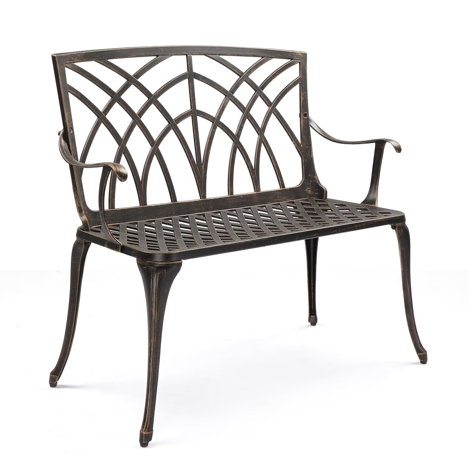 Zimtown Garden Patio Bench with Orchid Back , Aluminum Bench Chair For Backyard & Porch & Path, 38'' Bronze