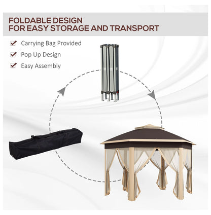 SAZYY 13x13 Pop Up Gazebo Hexagonal Canopy with Mesh Netting for Outdoor Events, Patio Garden Wedding Party Shelter