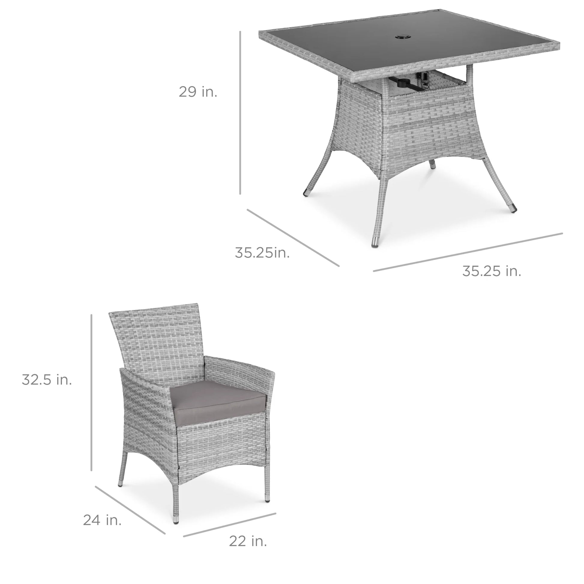 Best Choice Products 5-Piece Indoor Outdoor Wicker Patio Dining Table Furniture Set w/Umbrella Cutout, 4 Chairs - Gray