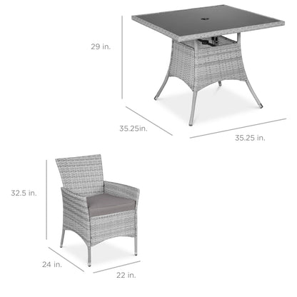 Best Choice Products 5-Piece Indoor Outdoor Wicker Patio Dining Table Furniture Set w/Umbrella Cutout, 4 Chairs - Gray