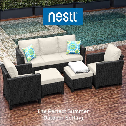 Hearth & Harbor 5-Piece Outdoor Patio Furniture Set, Wicker Patio Conversation Set, Sectional Sofa, Black/Off White