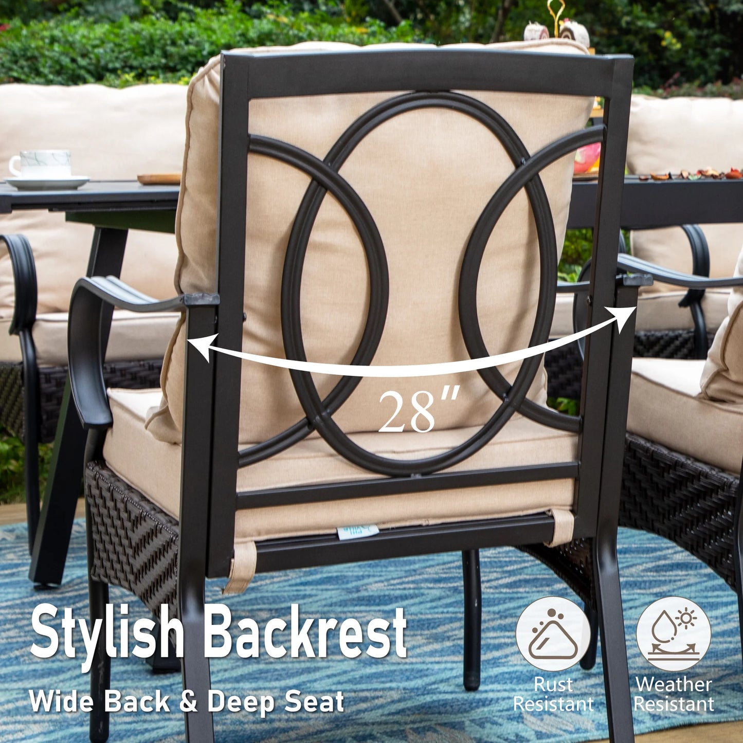 Summit Living Outdoor Patio Swivel Dining Chairs Set of 2 with Cushions, Wicker Outdoor Lounge Chair, Black & Beige