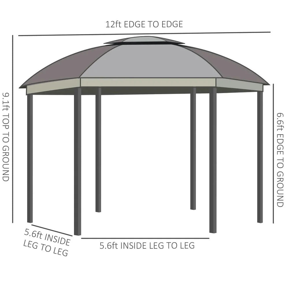 Topcobe 12' x 12' Round Outdoor Canopy Tent, Patio Dome Canopy Tent Canopy Shelter with Double Roof, Curtains, Zippered Doors, Strong Steel Frame, Outdoor Canopy, Shade Canopy, Patio Canopy, Brown